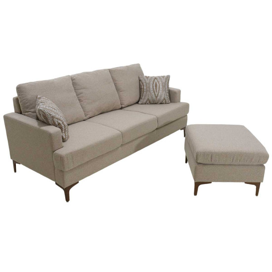 Γωνιακός καναπές με σκαμπό Slim υφασμάτινος χρώμα μπεζ με μαξιλάρια 185x140x70εκ