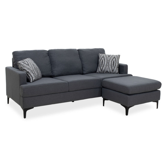 Γωνιακός καναπές με σκαμπό Slim υφασμάτινος χρώμα ανθρακί με μαξιλάρια 185x140x70εκ