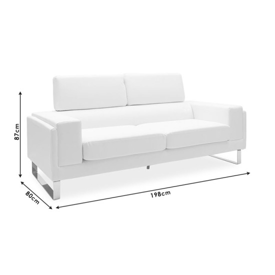 Καναπές Shea 3θέσιος PU ivory-inox 198x80x87εκ **