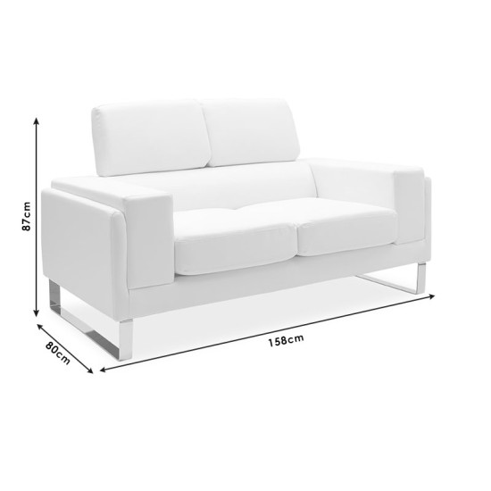 Καναπές Shea 2θέσιος PU ivory-inox 158x80x87εκ **