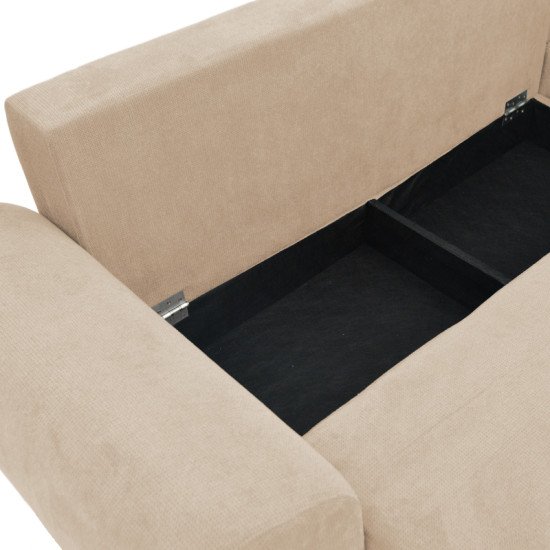 Kαναπές κρεβάτι τριθέσιος αναστρέψιμος Settee ύφασμα με αποθηκευτικό χώρο σε μπεζ απόχρωση 286x204x93εκ **