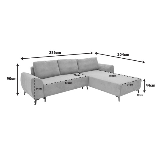 Kαναπές κρεβάτι τριθέσιος αναστρέψιμος Settee ύφασμα με αποθηκευτικό χώρο σε μέντα απόχρωση 286x204x93εκ **