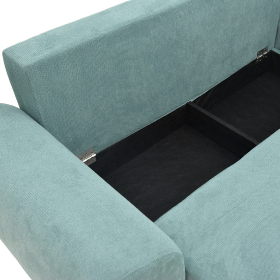 Kαναπές κρεβάτι τριθέσιος αναστρέψιμος Settee ύφασμα με αποθηκευτικό χώρο σε μέντα απόχρωση 286x204x93εκ **