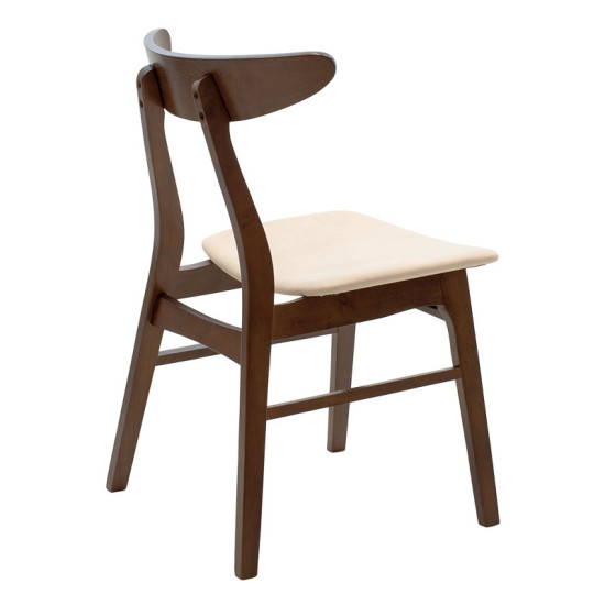 Καρέκλα Orlean pakoworld μπεζ ύφασμα-rubberwood καρυδί πόδι - 2τμχ.