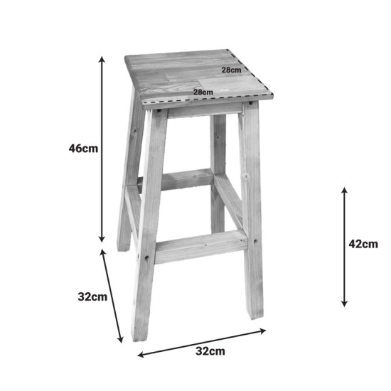 Σκαμπό Waroby ξύλινο σε φυσικη απόχρωση 32x32x46εκ **
