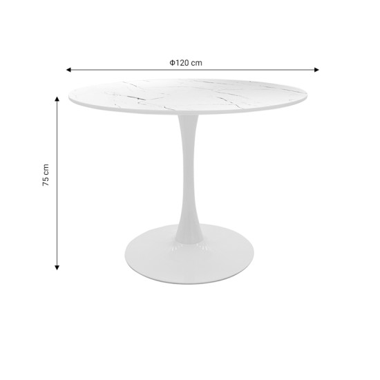 Τραπέζι Balou I MDF λευκό μαρμάρου Φ120x75εκ