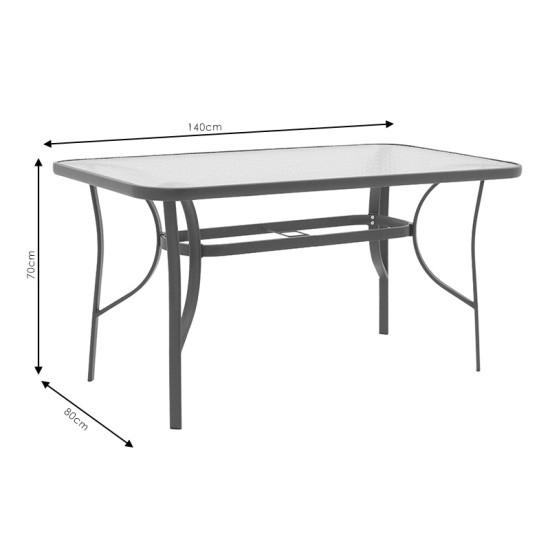 Τραπέζι Ensure ανθρακί μέταλλο-tempered γυαλί 140x80x70εκ **