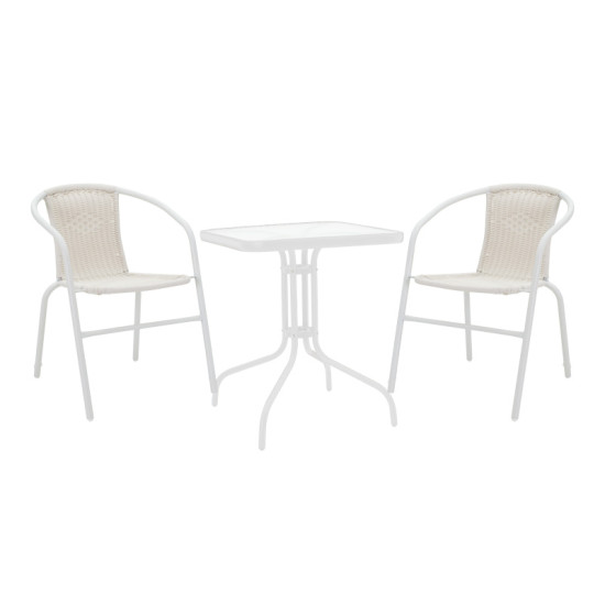 Τραπεζαρία Watson-Obbi σετ 3τεμ μέταλλο λευκό- γυαλί 70x70x70εκ ** Τραπεζαρία Watson-Obbi σετ 3τεμ μέταλλο λευκό- γυαλί 70x70x70εκ **