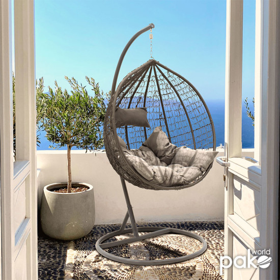 Κούνια Zafer κρεμαστή μέταλλο-pp-μαξιλάρι γκρι 106x103x200εκ **