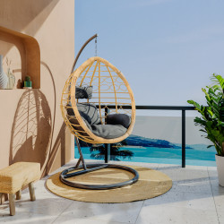 Κούνια Hudson κρεμαστή μέταλλο μαύρο-pp φυσικό-μαξιλάρι μαύρο 109x119x195εκ **