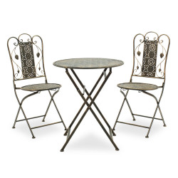 Τραπεζαρία Drill σετ 3τεμ μέταλλο χρώμα χαλκού antique **