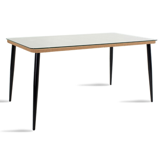 Τραπέζι Naoki μέταλλο μαύρο-pe φυσικό-γυαλί 160x90x78εκ