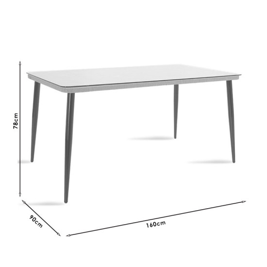 Τραπέζι Naoki μέταλλο μαύρο-pe γκρι-γυαλί 160x90x78εκ **