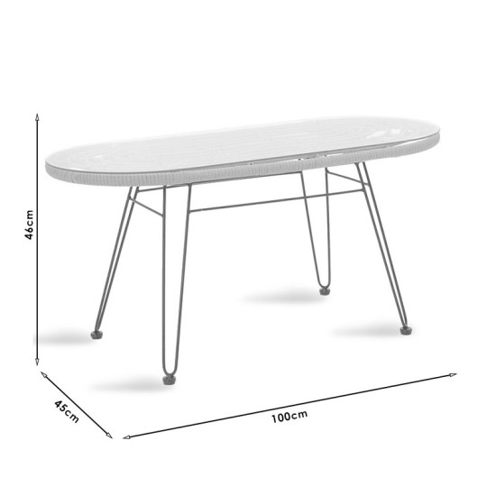 Τραπέζι Naoki μέταλλο μαύρο-pe γκρι-γυαλί 100x45x46εκ **