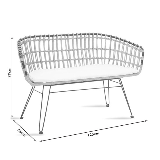 Καναπές 2θέσιος Naoki μέταλλο μαύρο-pe φυσικό 120x55x79εκ **