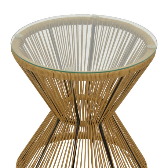 Τραπέζι Mabil rattan φυσικό-γυαλί Φ50x55εκ **