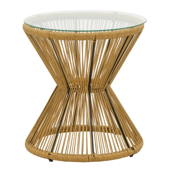 Τραπέζι Mabil rattan φυσικό-γυαλί Φ50x55εκ **