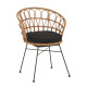 Armchair Felicia  rattan natural-metal black legs D60x81cm **