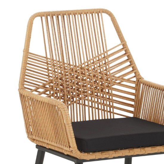 Πολυθρόνα Tanish rattan φυσικό-πόδι μαύρο μέταλλο 58x58.5x87εκ **