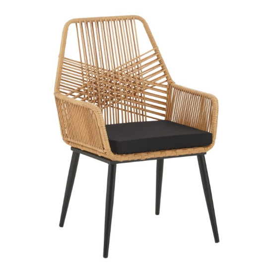 Πολυθρόνα Tanish rattan φυσικό-πόδι μαύρο μέταλλο 58x58.5x87εκ **