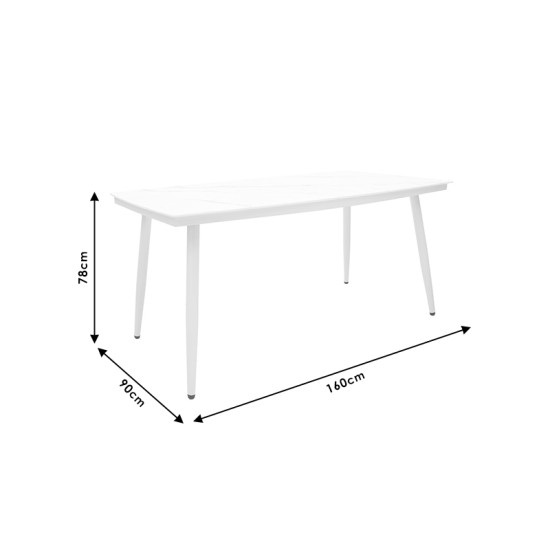 Τραπέζι Zeren μέταλλο λευκό-γυαλί 160x90x78εκ **
