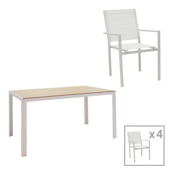 Τραπεζαρία Zacreta-Nares σετ 5τεμ λευκό-φυσικό 140x80x72.5εκ **