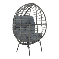 Πολυθρόνα Nestie wicker rattan γκρι-μεταλλικό γκρι πόδι-γκρι μαξιλάρι 102x80x155εκ **