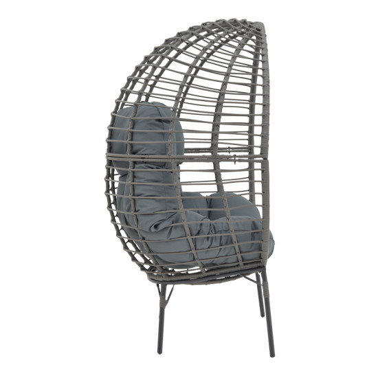 Πολυθρόνα Nestie  wicker rattan γκρι-μεταλλικό γκρι πόδι-γκρι μαξιλάρι 102x80x155εκ **