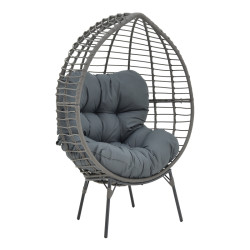 Πολυθρόνα Nestie wicker rattan γκρι-μεταλλικό γκρι πόδι-γκρι μαξιλάρι 102x80x155εκ **