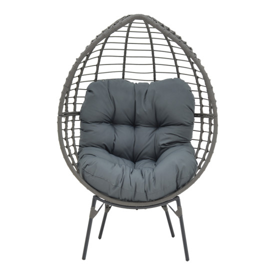 Πολυθρόνα Nestie  wicker rattan γκρι-μεταλλικό γκρι πόδι-γκρι μαξιλάρι 102x80x155εκ **