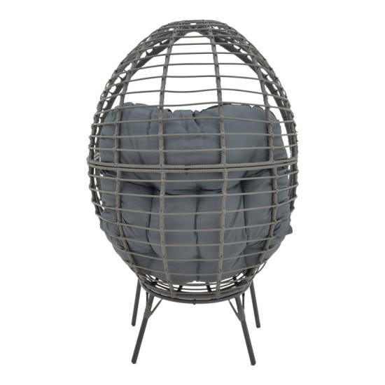 Πολυθρόνα Nestie  wicker rattan γκρι-μεταλλικό γκρι πόδι-γκρι μαξιλάρι 102x80x155εκ **