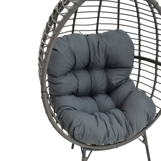 Πολυθρόνα Nestie  wicker rattan γκρι-μεταλλικό γκρι πόδι-γκρι μαξιλάρι 102x80x155εκ **