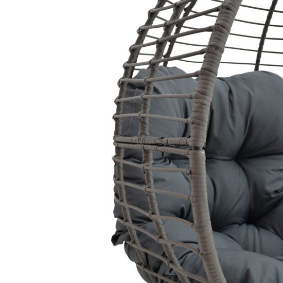 Πολυθρόνα Nestie  wicker rattan γκρι-μεταλλικό γκρι πόδι-γκρι μαξιλάρι 102x80x155εκ **
