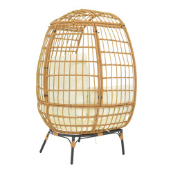 Πολυθρόνα Frox wicker rattan φυσικό-μεταλλικό φυσικό-μαύρο πόδι-μπεζ μαξιλάρι 96x76x145εκ **