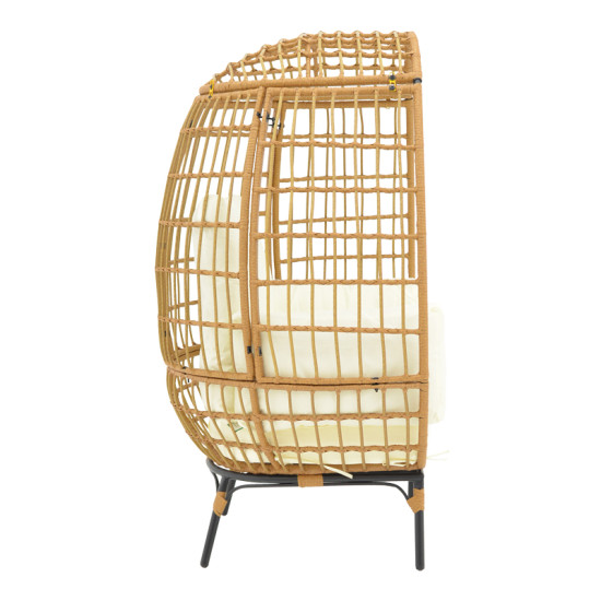 Πολυθρόνα Frox wicker rattan φυσικό-μεταλλικό φυσικό-μαύρο πόδι-μπεζ μαξιλάρι 96x76x145εκ **