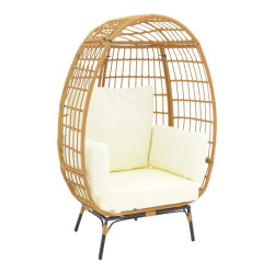 Πολυθρόνα Frox wicker rattan φυσικό-μεταλλικό φυσικό-μαύρο πόδι-μπεζ μαξιλάρι 96x76x145εκ **