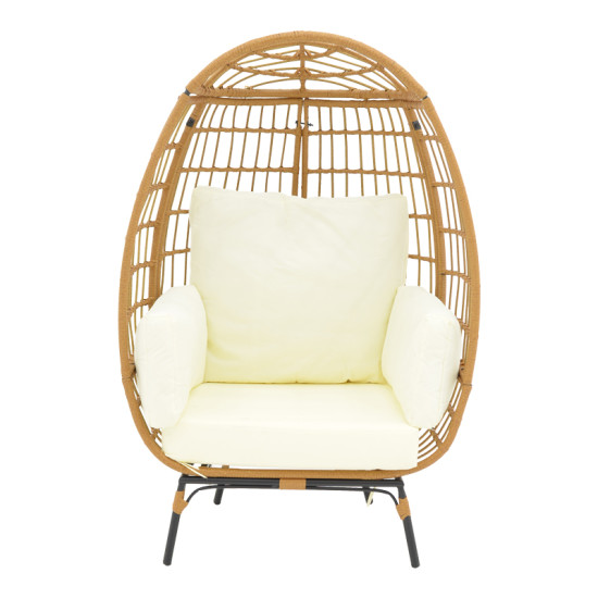 Πολυθρόνα Frox wicker rattan φυσικό-μεταλλικό φυσικό-μαύρο πόδι-μπεζ μαξιλάρι 96x76x145εκ **