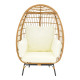 Πολυθρόνα Frox wicker rattan φυσικό-μεταλλικό φυσικό-μαύρο πόδι-μπεζ μαξιλάρι 96x76x145εκ **