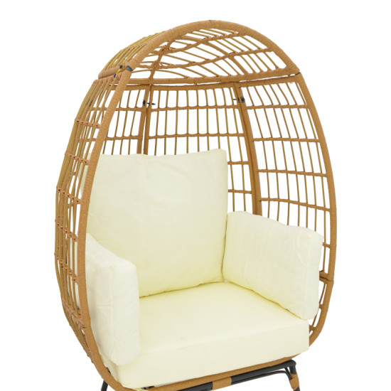Πολυθρόνα Frox wicker rattan φυσικό-μεταλλικό φυσικό-μαύρο πόδι-μπεζ μαξιλάρι 96x76x145εκ **