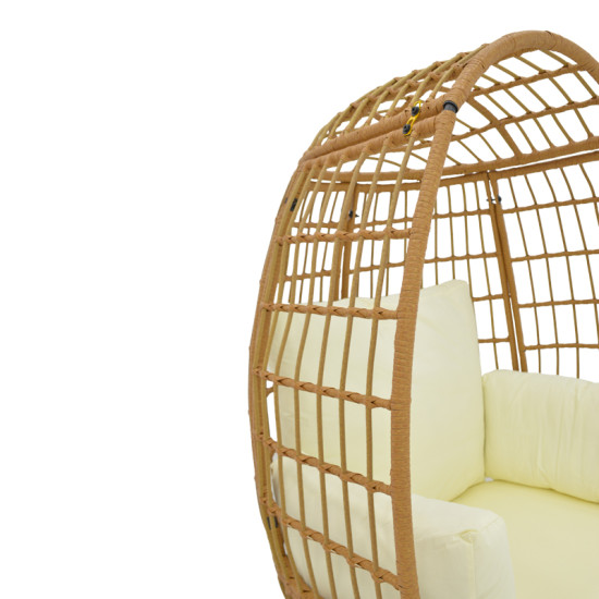 Πολυθρόνα Frox wicker rattan φυσικό-μεταλλικό φυσικό-μαύρο πόδι-μπεζ μαξιλάρι 96x76x145εκ **