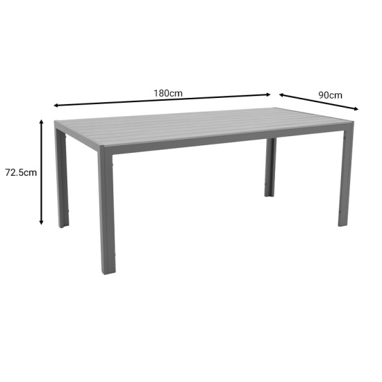 Τραπέζι Nares αλουμίνιο ανθρακί-plywood φυσικό 180x90x72.5εκ **