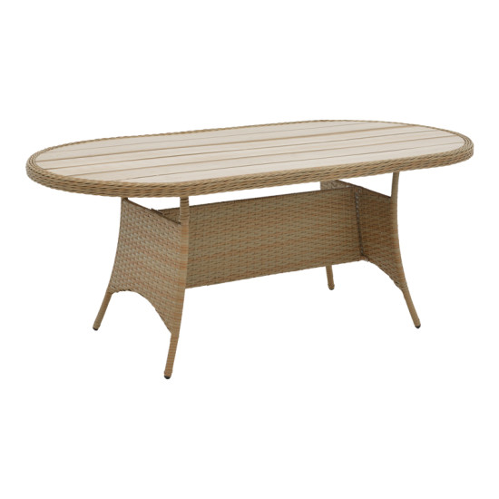 Tραπεζαρία Hadrian-Keir σετ 7τεμ καφέ rattan-μπεζ textilene-καφέ αλουμίνιο 180x90x72εκ **