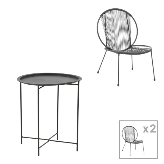 Σαλόνι Dapper-Caius σετ 3τεμ μαύρο μέταλλο-μαύρο pe Φ46x52εκ **
