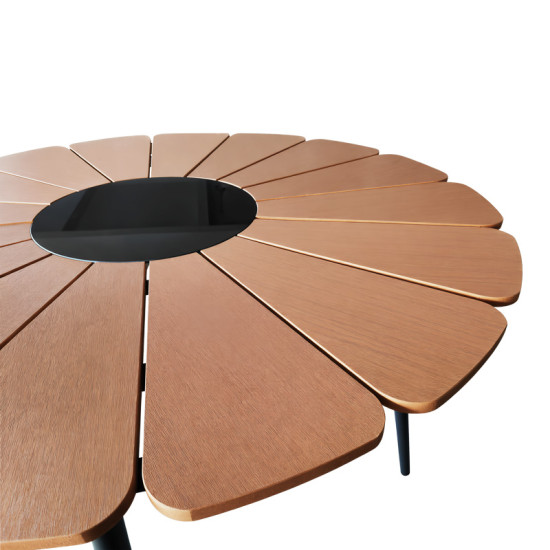 Τραπέζι Pinap μαύρο αλουμίνιο και plywood σε φυσική απόχρωση Φ110x74εκ **