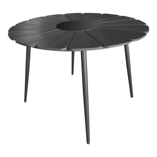 Τραπεζαρία Pinap-Dashiell σετ 5τεμ μαύρο αλουμίνιο και plywood σε μαύρη απόχρωση Φ110x74εκ **