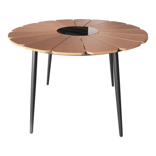 Τραπεζαρία Pinap-Dashiell σετ 5τεμ μαύρο αλουμίνιο και plywood σε φυσική απόχρωση Φ110x74εκ **