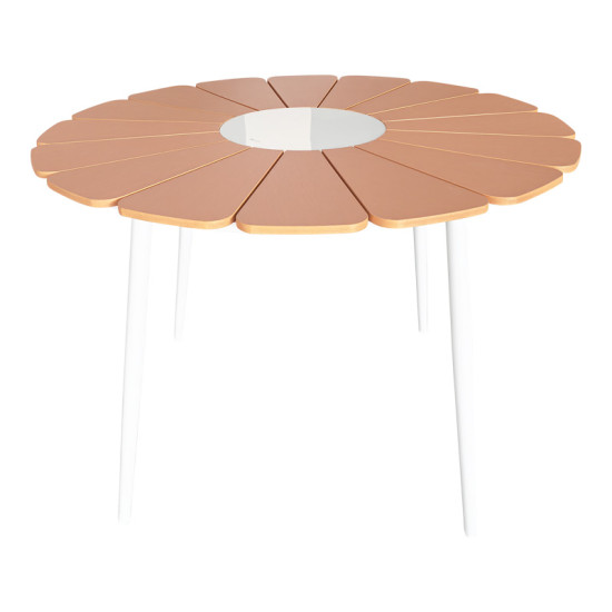 Τραπεζαρία Pinap-Dashiell σετ 5τεμ λευκό αλουμίνιο και plywood σε φυσική απόχρωση Φ110x74εκ **