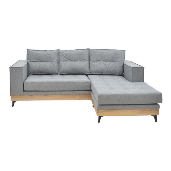 Γωνιακός καναπές αναστρέψιμος Mirabel γκρι ύφασμα-φυσικό ξύλο 250x184x100εκ