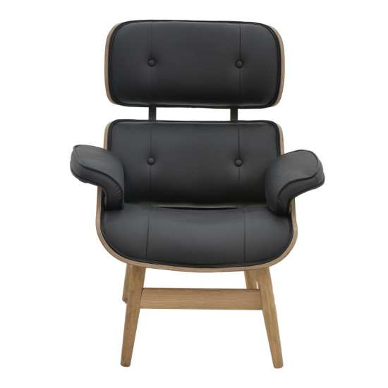 Πολυθρόνα relax Mirto μασίφ ξύλο καρυδί -PU μαύρο 80x80x96.5εκ **