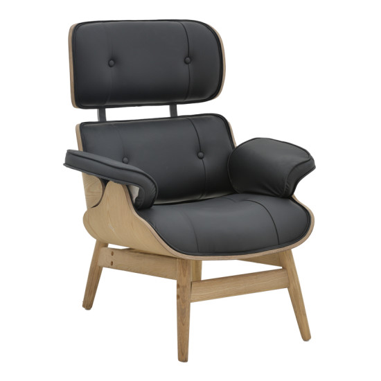 Πολυθρόνα relax Mirto μασίφ ξύλο καρυδί -PU μαύρο 80x80x96.5εκ **
